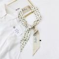 Beige narrow silk scarf featuring green avocado print and Positive Thinking lettering - 20K Avocado / 6*135cm
