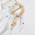 Elegant peach twilly silk scarf with crane and floral pattern for bags and hair - 26K Crane Lily / 6*135cm