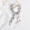 Elegant white skinny scarf with red hearts and floral print on white shirt - 37K Red Heart Black Leaf / 6*135cm