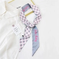 Narrow silk scarf with dragon fruit print and letter details on a white shirt - 24K Dragon Fruit / 6*135cm