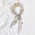 Elegant beige silk ribbon scarf with floral patterns and Positive Thinking text for bags - 12K Simplified Leaf Coffee / 6*135cm