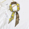 Elegant brown silk skinny scarf with pear pattern and Positive Thinking text - 16K Pear / 6*135cm
