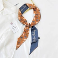 Orange long skinny silk scarf with pear print and Positive Thinking text on shirt - 29K Pear Orange / 6*135cm