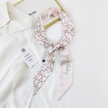 Floral skinny silk scarf with Positive Thinking print on a white cotton shirt - 27K Three-petal Flower / 6*135cm