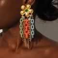 Boucles d'oreilles bohèmes avec pampilles colorées et clous à motif floral - Chaîne Épaisse Colorée Fleur Or(22# E-1867)
