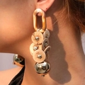 Boucles d'oreilles bohème avec anneaux en résine marbrée et boules en métal doré - Boule en Métal Empilée en Résine de Marbre(24#E-1872)
