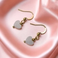 Pink heart-shaped natural stone earrings with gold stainless steel hooks on silk - Pink Heart Pendant Style