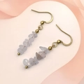 Handmade gold hook earrings with natural blue crystal stones and beads in boho style - Light Blue Irregular Chip Stone Style