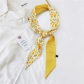 Bright yellow skinny silk scarf with orange print and Positive Thinking embroidery - 9K Sweet Orange Yellow / 6*135cm