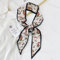 Foulard twilly étroit à fleurs orange et feuilles vertes sur fond crème élégant - Épissage Floral Beige / 6x120cm