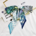 Ruban cheveux en soie française avec motifs cœurs et fleurs en forme de nœud - Coeur Plante Bleu Marine