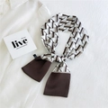 Chic geometric silk hair ribbon scarf with brown panels for handbags and hair styling - Plaid Patchwork Brown (19惠格拼棕)