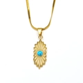 Vintage 18k vergulde titanium slangenketting met zonnestraal hanger en turkoois steen - Goud Turkoois