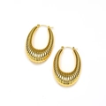 Exaggerated golden oval hoop earrings with horizontal ribbed texture for women - Gold Horizontal Thread Oval Style