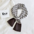Brown and white geometric dot pattern silk twilly scarf with elegant knotted styling - Polka Dot Patchwork Brown (18惠圆拼棕)