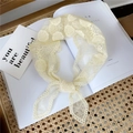 Pale yellow hollow lace triangle scarf with delicate floral embroidery and wavy edges - Beige