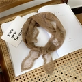 Deep coffee floral lace triangle scarf and retro mesh headband for hair styling - Camel