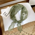 Sage green lace hair tie with floral embroidery and elegant scalloped edges - Green