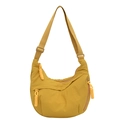 Minimalist ginger yellow nylon dumpling bag with adjustable strap and orange zipper pulls - Yellow