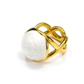 French style 18k gold plated titanium ring with crossed lines and white enamel inlay - US 7 / Gold White Enamel