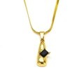 Elegante collar de cadena de serpiente dorada con colgante de piedra negra para mujer - Tono Dorado Diamante Negro