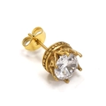 Vintage Gold Kronenohrringe mit rundem Zirkonia und Retro-Relief auf weißem Hintergrund - Gold Weißer Zirkonia (Einzeln)