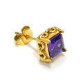 Boucle d'oreille homme avec zircon violet carré et gravure florale en acier titane doré - Or Zircon Violet (Unique)
