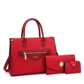 Detailansicht des roten Damenhandtaschen-Sets aus Leder mit Shopper und Brieftasche - Rotes Taschen-Set