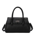 Elegant black crocodile-textured tote bag with woven handles and silver rotary clasp - Black Single Bag
