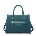 Fashionable dark green litchi texture tote bag with golden zippers and shoulder strap - Blue Single Bag