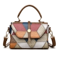 Elegante borsa a mano color-block con texture a coccodrillo e dettagli dorati - Marrone Patchwork
