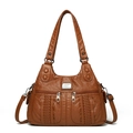 Sac à bandoulière en cuir souple marron avec détails tressés et doubles fermetures - Jaune
