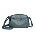 Gray blue lychee texture leather small square crossbody bag with metallic zippers - Blue