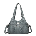 Sac à bandoulière en similicuir bleu gris avec poches zippées et détails tressés - Gris