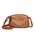 Brown leather crossbody bag with front zipper pocket and pebbled texture finish - Brown