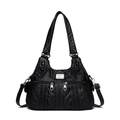 Sac fourre-tout en cuir souple noir pour femme avec bretelles tressées et poches zippées - Noir