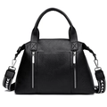 Große schwarze Vintage Ledertasche mit Metall-Reißverschlüssen und breitem Gurt - Schwarz