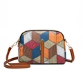 Borsa a tracolla patchwork multicolore con texture a coccodrillo e barra in metallo oro - Blu-Marrone