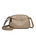 Minimalist khaki litchi grain leather crossbody bag with dual zipper compartments - Khaki