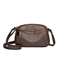 Brown leather crossbody bag with pebble texture and front curved zipper pocket - Brown
