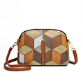 Borsa a tracolla da donna con patchwork in pelle multicolore e dettagli dorati - Marrone Grigio