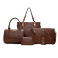 Juego de 6 bolsos tote vintage de cuero PU marrón con textura granulada y gran capacidad - Marrón