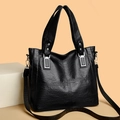 Classic black PU leather tote bag with vintage texture and adjustable shoulder strap - 9003 Black