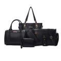 Conjunto de 6 bolsos de mujer en cuero negro con patrón lichi y herrajes dorados - Negro
