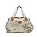 Bolso tote de jacquard floral con asas de cuero y correa de hombro blanca ajustable - Blanco Roto