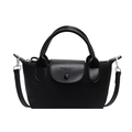 Borsa a gnocco minimalista in nylon nero con manico in pelle e tracolla regolabile - Nero