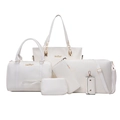 Set de 6 bolsos blancos para mujer en piel con textura y detalles en color dorado - Blanco
