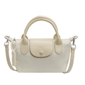 Borsa quadrata chic in nylon e pelle beige con doppi manici e tracolla sottile - Bianco Sporco