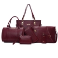Set de 6 bolsos color burdeos de cuero sintético con textura de grano y herrajes - Rojo
