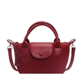 Borsa a tracolla retrò in nylon rosso con manici in pelle e patta decorativa - Borgogna